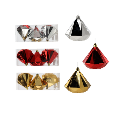 SADA 3 VÁNOČNÍCH OZDOB DIAMANT 10 CM ČERVENÁ/ZLATÁ/BRONZOVÁ *0195