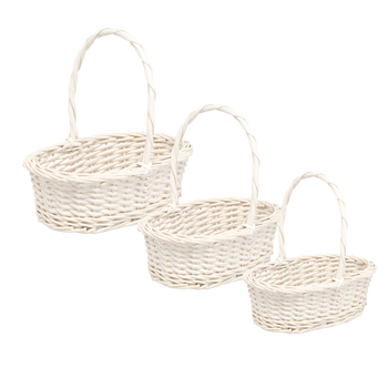 ZESTAW 3 KOSZYKÓW RATTANOWYCH Z RĄCZKĄ – BIAŁY