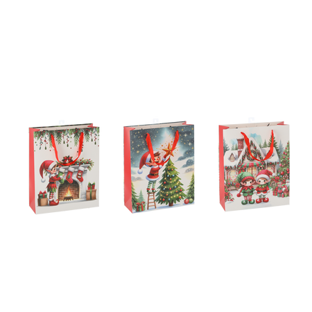CHRISTMAS GIFT BAG "CHRISTMAS ELF" 18 x 24 x 8 CM MIX DESIGNS