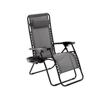 FOLDING GARDEN SUN LOUNGER WITH BASE, POCKET AND HEADREST GREY