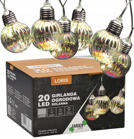 SOLAR GARDEN GARLAND LENGTH 2 + 3.8 M LORIS 20 LED COOL WHITE
