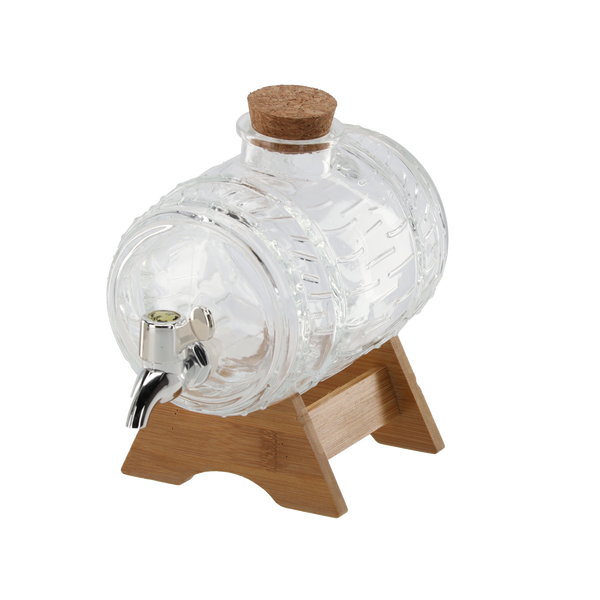 1L GLASS BRREL ON A WOODEN STAND