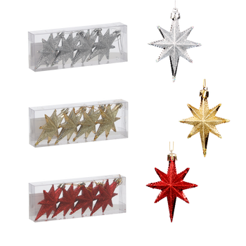 SET 4 DECORAȚIUNI DE CRĂCIUN STEA 10 CM *1147