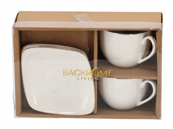 SET OF 2 CUPS WITH SAUCER 250 ML WITH GOLDEN DECORATIVE STRIPE