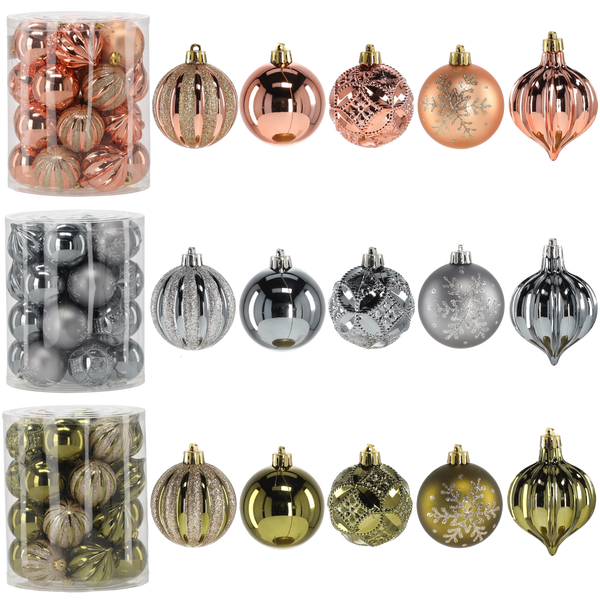 SET OF 26 BAUBLES 6 CM OLIVE/COPPER/GRAPHITE