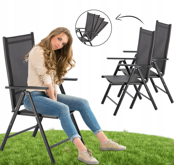 KRZESŁO OGRODOWE SKŁADANE ALUMINIUM 66 x 56 x 107 CM SZARE *3804