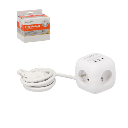 PŘEDLŮŽENÍ KOSTKA ZDROJOVÁ 3 ZÁSUVKY 230V A 3 ZÁSUVKY USB 1,5 M BÍLÁ *2578