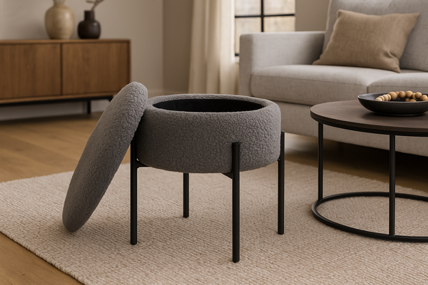 POUFF ROUND WITH METAL LEGS 28 x 31 CM GREY