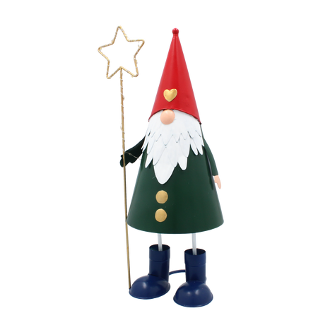 CHRISTMAS DECORATION - METAL GNOME WITH STAR LED 13 x 13 x 37 CM