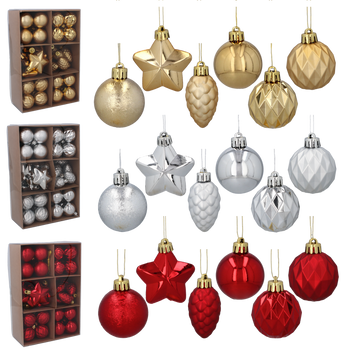 SET OF 47 BAUBLES 4-6 CM RED/GOLD/SILVER MIX DESIGNS