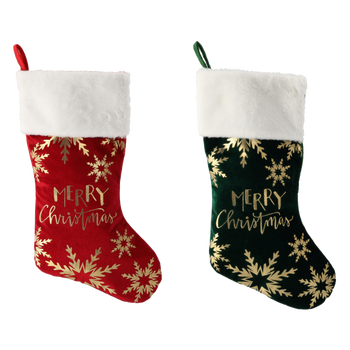 CHRISTMAS SOCK 50 CM RED/GREEN SNOWFLAKES