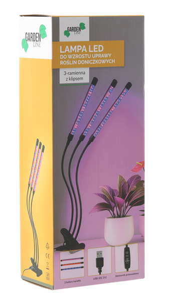 LAMPA DO WZROSTU UPRAWY ROŚLIN DONICZKOWYCH 3-RAMIENNA LED *3814