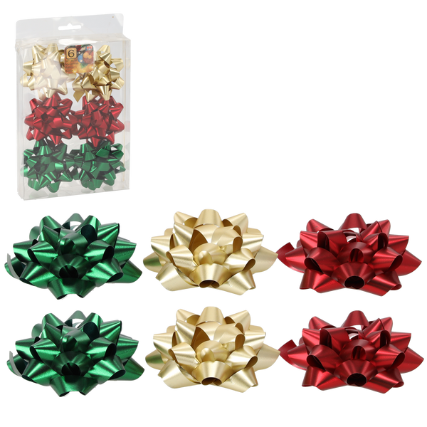 Set of 6 Bows 8CM for Gift Wrapping - RED / GOLD / GREEN package=24pcs. *7618