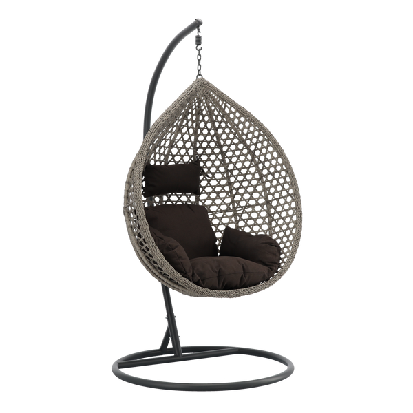 FOTEL WISZĄCY SZARY, PODUSZKA - SZARA, RAMA - CIEMNOSZARA 107 x 68 x 120 CM