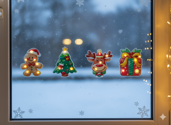 ŚWIĄTECZNA NAKLEJKA ŻELOWA LED - CIEPŁY BIAŁY MIX WZORÓW opak=12szt *1728