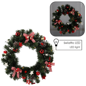 VÁNOČNÍ VĚNEC 15 LED 40 CM ČERVENO-BÍLÝ *0790