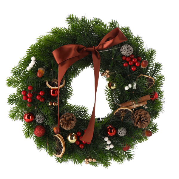 LED WINTER WREATH 40 CM 40 L VERDE CU FUNDĂ MARRON PE BATERII *9706
