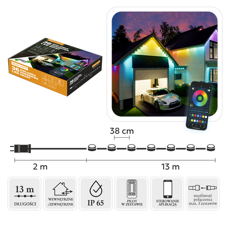 GIRLANDA SMART LED 36L MULTIKOLOR, DŁ. 2 + 13 M WEWN/ZEWN *9308