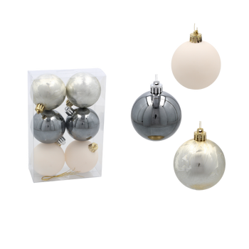 SET OF 6 ORNAMENTS 6 CM CHAMPAGNE/GRAY/WHITE
