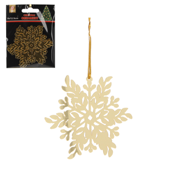 SET OF 3 CHRISTMAS TREE DECORATIONS - GOLD SNOWFLAKE 8 x 8 CM