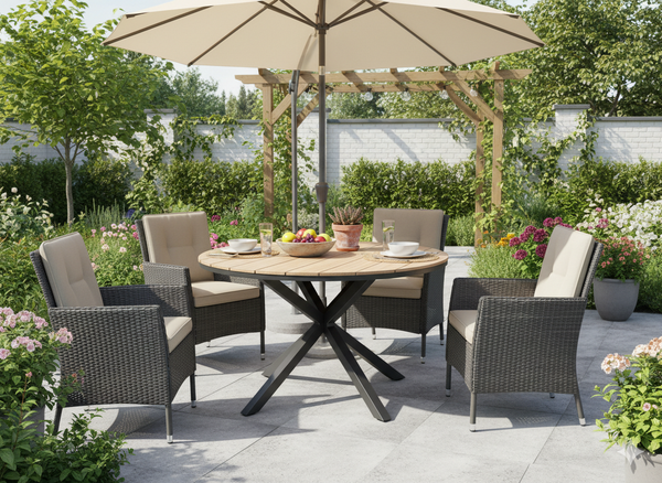 STÓŁ ALUMINIOWY OKRĄGŁY Z BLATEM POLYWOOD 111,5 x 73 CM CIEMNY SZARY