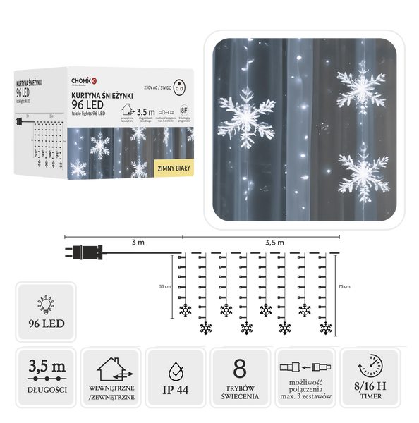 CORTINA LUMINOSĂ ZĂPADĂ 96L ALB RECE, LUNGIME 3 + 3,5 M *0061