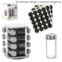 PRZYPRAWNIK KWADRATOWY 15,5 x 15,5 x 24 CM 16 SŁOICZKÓW CZARNO-SREBRNY *9134