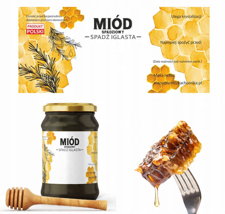 SADA 100 ETIKIET MEDOVÉHO VČELÍHO - IHLIČNATÝ 116 x 50 MM *8306
