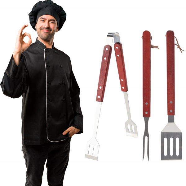 SET DE 3 ACCESORII PENTRU GRĂTAR CU MÂNER DIN FAINA: LOPATĂ / CLESTE / FOARFECE *0940