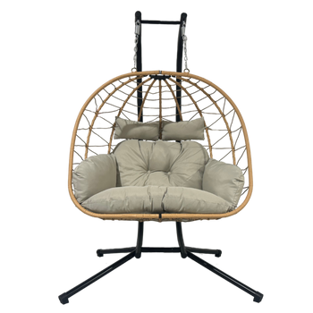 DOUBLE FOLDABLE HANGING CHAIR LUVO BROWN, PILLOW - LIGHT GRAY, FRAME - BLACK