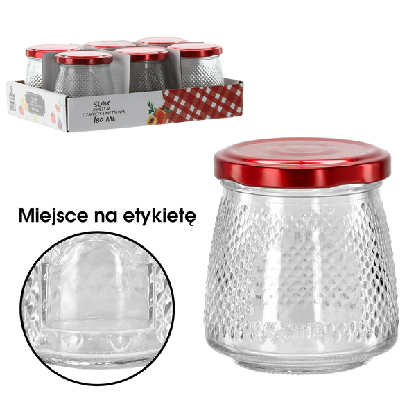 BORCAN 180 ML CRISTAL CU CAPAC METALIC ROȘU pachet=6 buc *2554