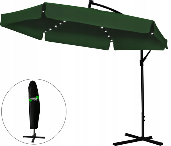 PARASOL OGRODOWY 3 M ZIELONY "BANANA" Z POKROWCEM Z LED *1510