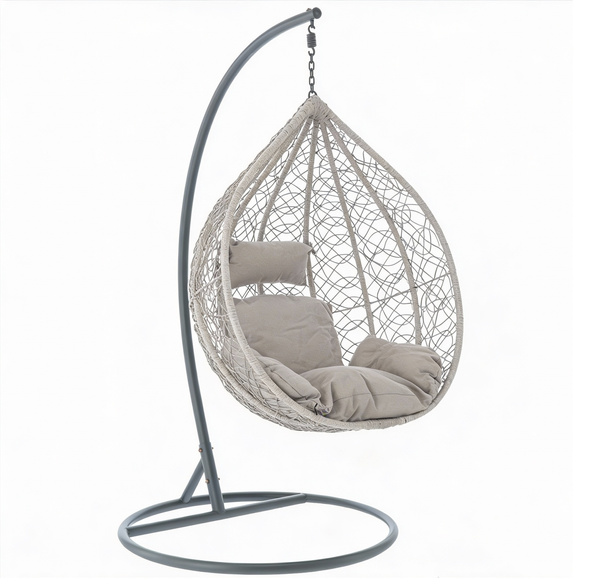 FOTEL WISZĄCY JASNY SZARY, PODUSZKA - SZARA, RAMA -  SZARA 118X107X68CM