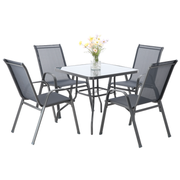 SET DE MOBILIER PENTRU GRĂDINĂ - 4 SCAME + MASĂ PATRATĂ - GRI *3384