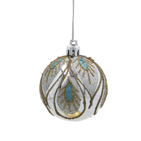 SET OF 8 CHRISTMAS BAUBLES SILVER 6 CM