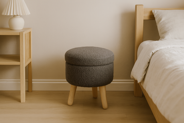 PUFA ROTUNDĂ PE PICIOARE DIN Lemn 30 x 28 CM GRI *8585