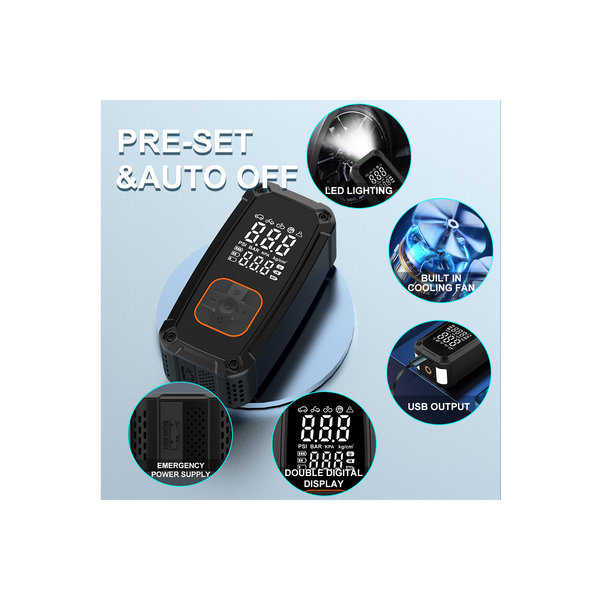 CORDLESS DIGITAL TIRE INFLATOR & JUMP STARTER DUAL 14,8V