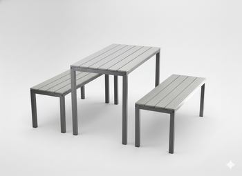 ZESTAW MEBLI OGRODOWYCH STÓŁ 110 x 58.5 x 75.5 CM + 2 ŁAWKI 110 x 39 x 45 CM SZARY