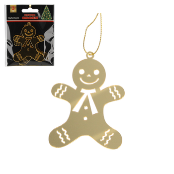 SET OF 3 CHRISTMAS DECORATIONS - GOLD GINGERBREAD 6 x 8 CM
