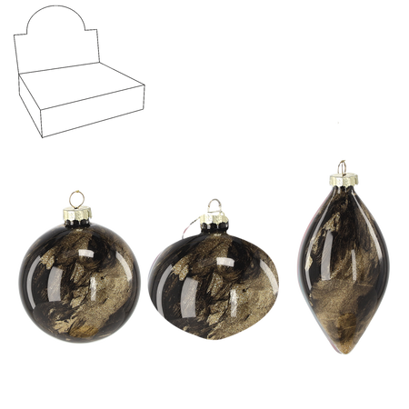 GLASS ORNAMENT - BLACK GOLD MARBLE MIXED PATTERNS