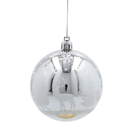 SET OF 6 CHRISTMAS BAUBLES SILVER 8 CM