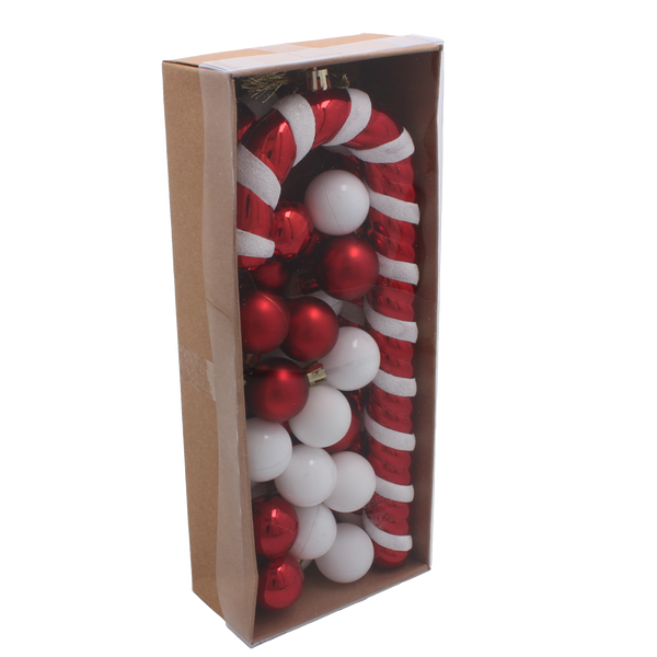 KPL. 32 DECORAȚIUNI DE BRAD - BEȚIȘOR DE ZAHĂR 25 CM / BUBLE MIX DE CULORI 3 CM *7328