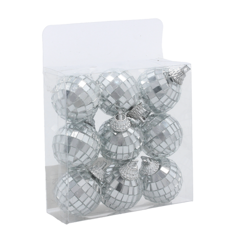 SET OF 9 MIRROR DECO BALLS SILVER 3 CM
