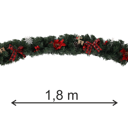 VÁNOČNÁ OZDOBY - GIRLANDA 1,8 M ČERVENÁ S POINSETTIÍ *2569