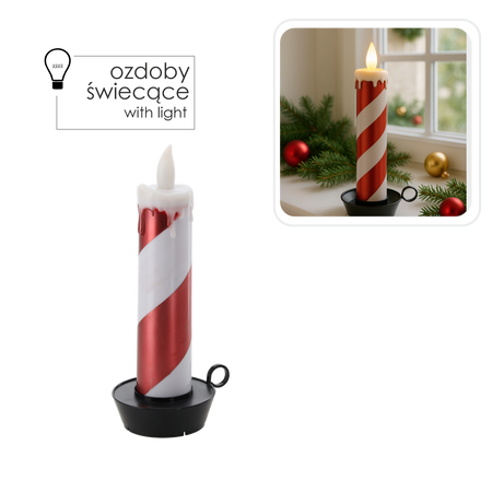 ŚWIĄTECZNA ŚWIECZKA LED 10 x 10 x 27,5 CM BIAŁO-CZERWONA *7724