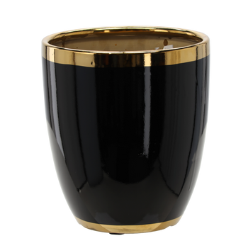 CERAMIC COVER FOR A POT 20,5 x 20,5 x 23 CM BLACK WITH GOLD LINE