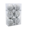SET OF 6 CHRISTMAS BAUBLES SILVER 8 CM