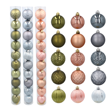 SET OF 10 BAUBLES 6 CM OLIVE/COPPER/GRAPHITE