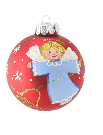 RED GLASS CHRISTMAS BAUBLE 8 CM ANGEL