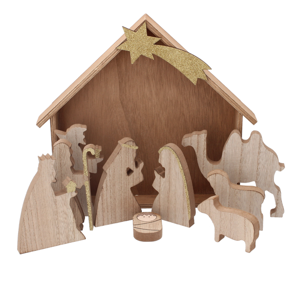 SET OF 10 WOODEN ELEMENTS - CHRISTMAS CRIB 27 x 25 x 3,5 CM